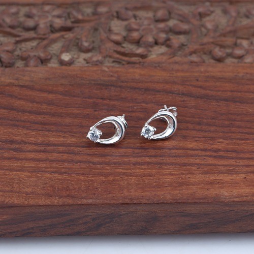 925 Silver White Zircon Dome Shape Stud Earring - Image 3