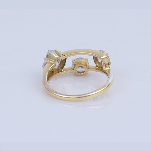 925 Silver Fashionable White Zircon Three Stone Ring with Yellow Gold Plating - Image 4