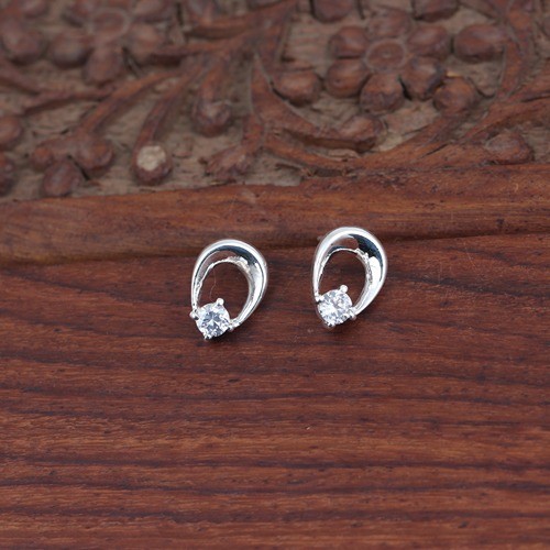 925 Silver White Zircon Dome Shape Stud Earring - Image 1