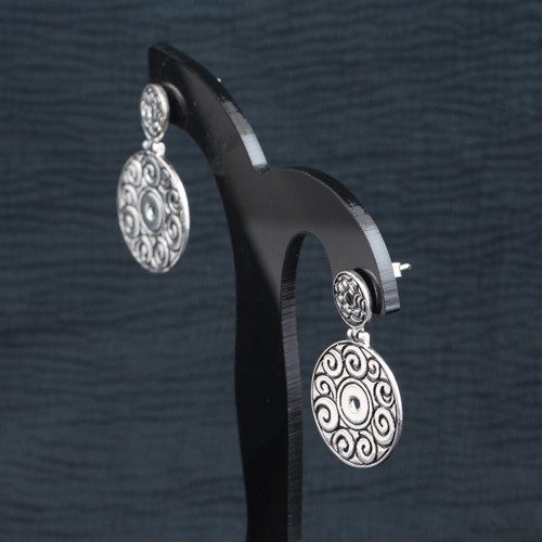 925 Silver Designer Circle Plain Dangle Earring - Image 4