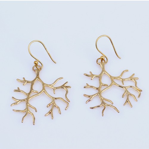 925 Silver Plain Tree Shape Earring With Yellow Gold Plating - Image 2