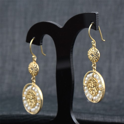 925 Silver Pearl Hanging Earring With Yellow Gold Plating - Image 2