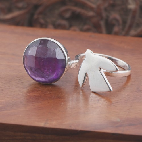 Silver Ring With Purple Amethyst Stone - Image 2