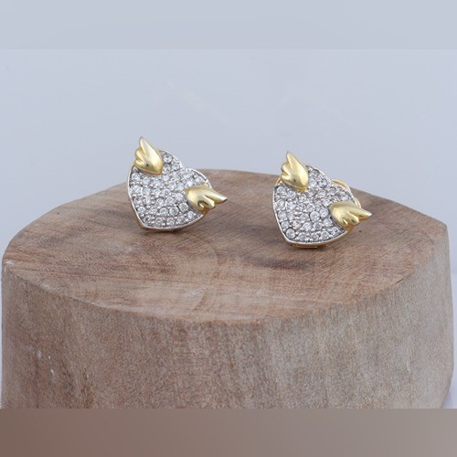 925 Silver Birdy Owl Shape Stud Earring With Yellow Gold Plating - Image 2
