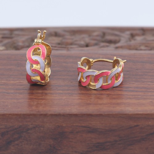 925 Silver Plain Link Chain Enamel Earring With Yellow Gold Plating - Image 1