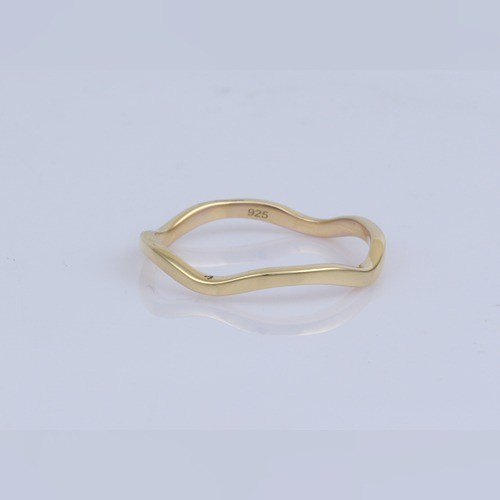 925 Silver Plain Wave Ring With Yellow Gold Plating - Image 2