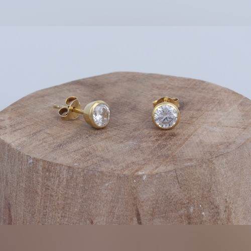 925 Silver White Zircon Stud Earring With Yellow Gold Plating - Image 1