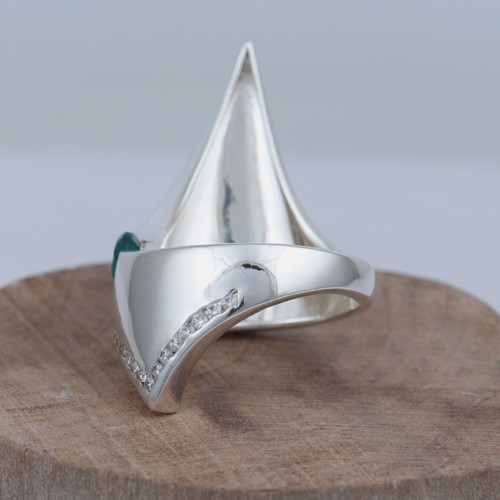 925 Silver Green Onyx Bold Ring - Image 2