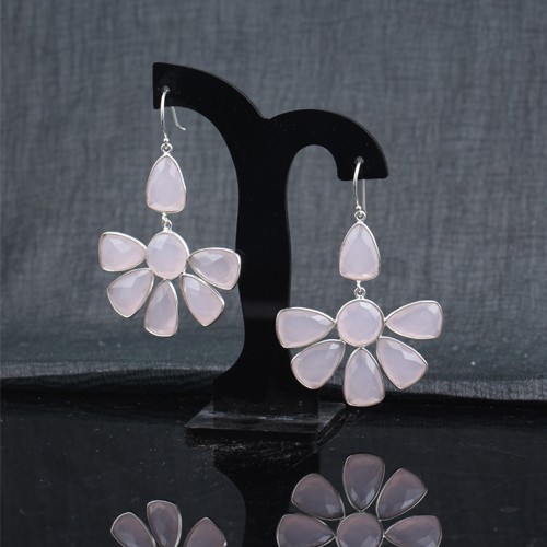 925 Silver Rose Quartz Earring - Image 1