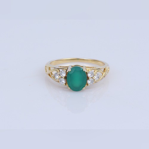 925 Silver Green Onyx And White Zircon Fine Ring With Yellow Gold Plating - Image 2