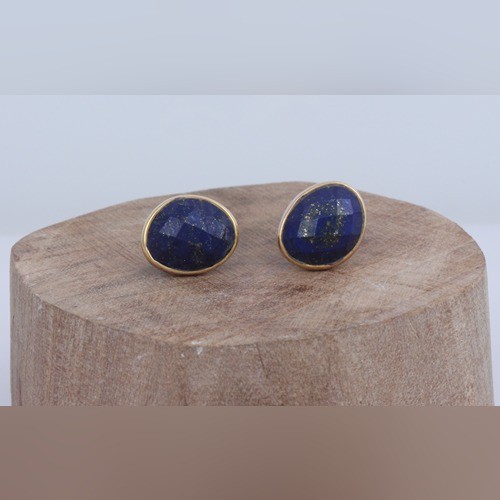 925 Silver Lapis Fancy Stud Earring With Yellow Gold Plating - Image 1