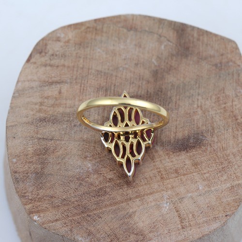 925 Silver Glassfilled Ruby Classic Ring With Yellow Gold Plating - Image 4