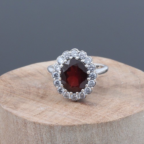 925 Silver Garnet And White Zircon Cocktail Ring - Image 1