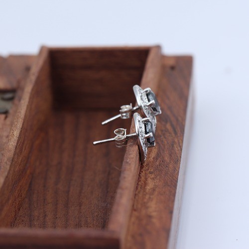 925 Silver Black Spinel And White Zircon Stud Earring - Image 4