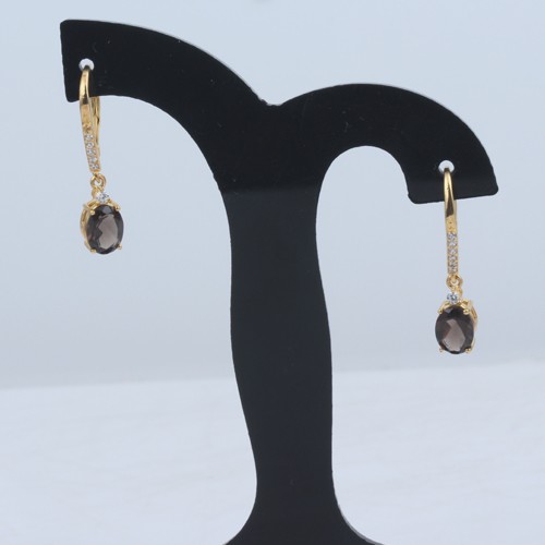 925 Silver Smoky Quartz and White Zircon Lever Back Earring With Yellow Gold Plating - Image 2