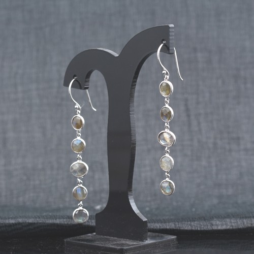 925 Silver Link Bezel Set Earring With Labradorite - Image 1