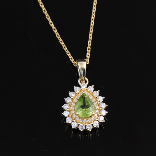 925 Silver Pendant Necklace With Peridot and White Zircon With Yellow Gold Plating - Image 1
