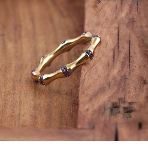 925 Silver Tanzanite Band Ring With Yellow Gold Plating - Image 4