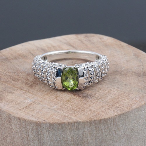 925 Silver Peridot White Zircon Cocktail Ring - Image 1