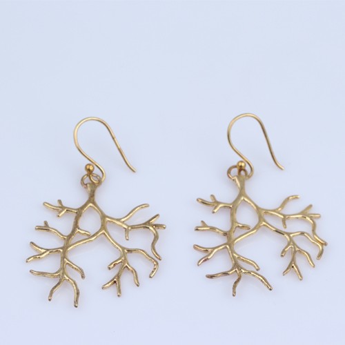 925 Silver Plain Tree Shape Earring With Yellow Gold Plating - Image 3
