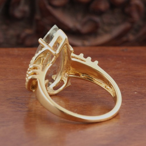 925 Silver Pear Shape Green Amethyst Ring With Yellow Gold Plating - Image 4