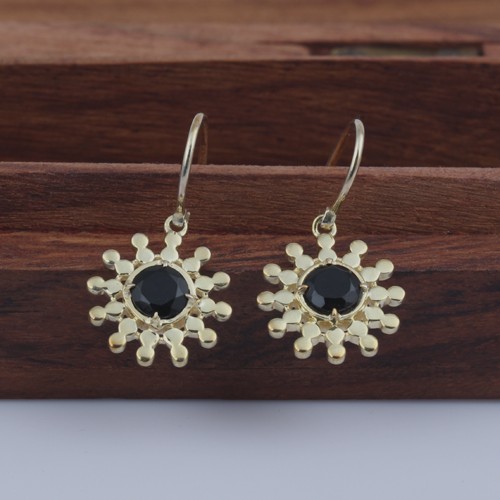 925 Silver Black Onyx Euro Wire Earring With Yellow Gold Plating - Image 3