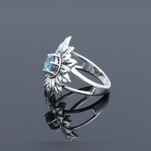 925 Silver Flower Shape Oxidize Ring With Blue Topaz - Image 3