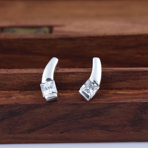925 Silver White Zircon Square Stud Earring - Image 1
