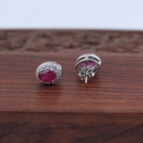 925 Silver Glassfilled Ruby With White Zircon Stud Earring - Image 4
