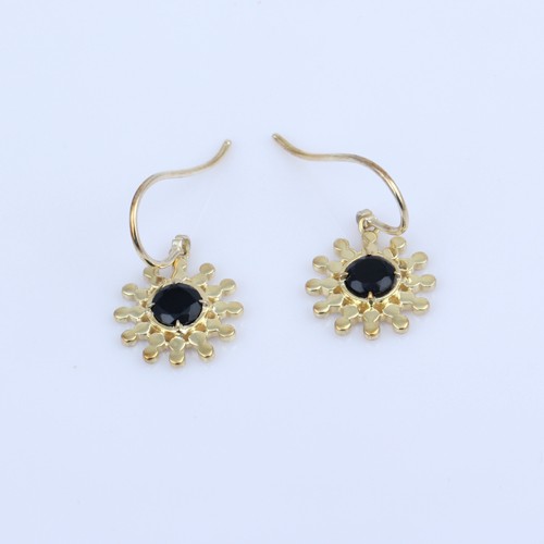 925 Silver Black Onyx Euro Wire Earring With Yellow Gold Plating - Image 2