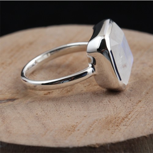 925 Silver Rainbow Moonstone Octagon Ring - Image 2