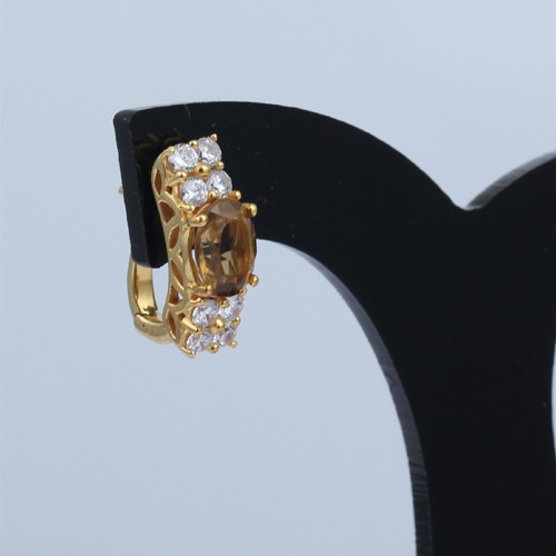 925 Silver Citrine And White Zircon Earring With English Lock And Yellow Gold Plating - Image 4