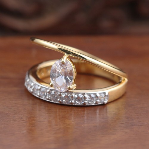 925 Silver Fancy Zircon Ring With Yellow Gold Plating - Image 2