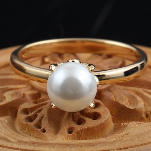 925 Silver Pearl Solitaire Ring With Yellow Gold Plating - Image 1
