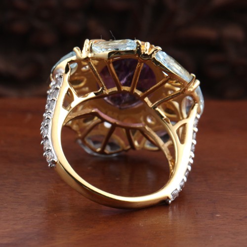 925 Silver Multi Color Stone Ring With Yellow Gold Plating - Image 4