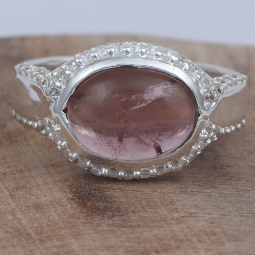925 Silver Classic Ring With Pink Tourmaline And White Zircon - Image 1