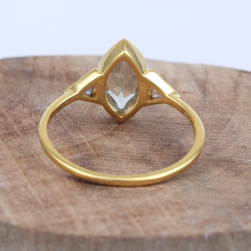 925 Silver Green Amethyst Marquise Shape Ring Yellow Gold Plating - Image 3
