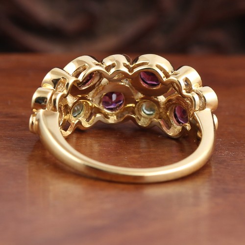 925 Silver Multi Color Stone Bubble Ring With Yellow Gold Plating - Image 4