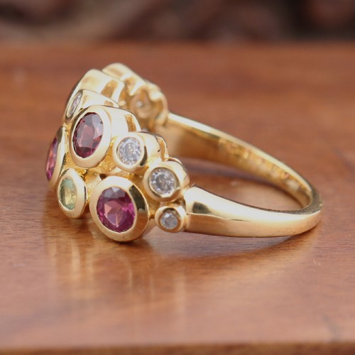 925 Silver Multi Color Stone Bubble Ring With Yellow Gold Plating - Image 3
