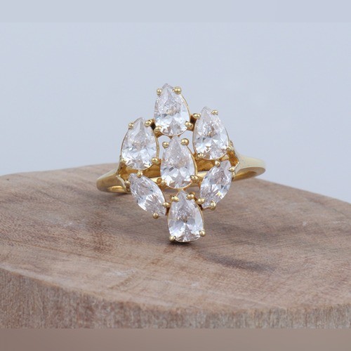 925 Silver Classic Trendy White Zircon Ring With Yellow Gold Plating - Image 1