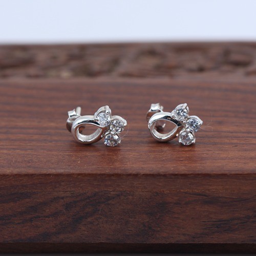 925 Silver White Zircon Three Stone Fancy Stud Earring - Image 2