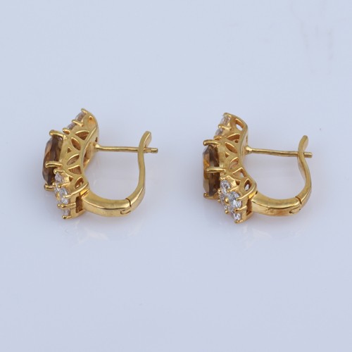 925 Silver Citrine And White Zircon Earring With English Lock And Yellow Gold Plating - Image 3