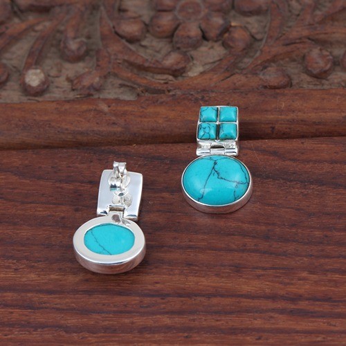 925 Silver Trendy Turquoise Oval And Square Earring - Image 4