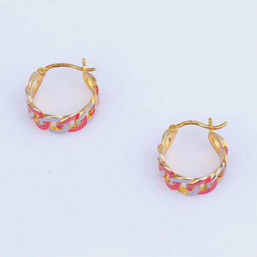 925 Silver Plain Link Chain Enamel Earring With Yellow Gold Plating - Image 3