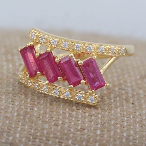 925 Silver Fancy Pink And White Zircon Ring With Yellow Gold Plating - Image 1