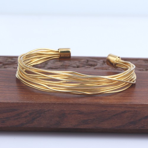925 Silver Plain Wire Bangle With Yellow Gold Plating - Image 1