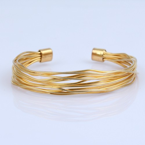 925 Silver Plain Wire Bangle With Yellow Gold Plating - Image 2