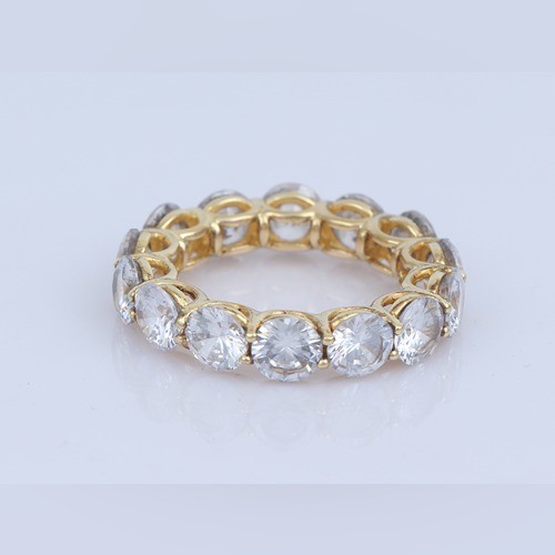 925 Silver White Zircon Eternity Band Ring With Yellow Gold Plating - Image 2