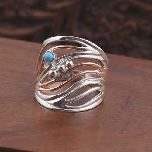 925 Silver Turquoise Big Look Two Tone Ring - Image 2