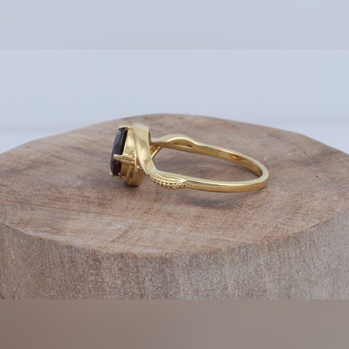 925 Silver Red Garnet Solitaire Ring With Yellow Gold Plating - Image 3